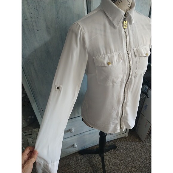 Michael Kors Zip Up Collard White Blouse - Picture 4 of 13